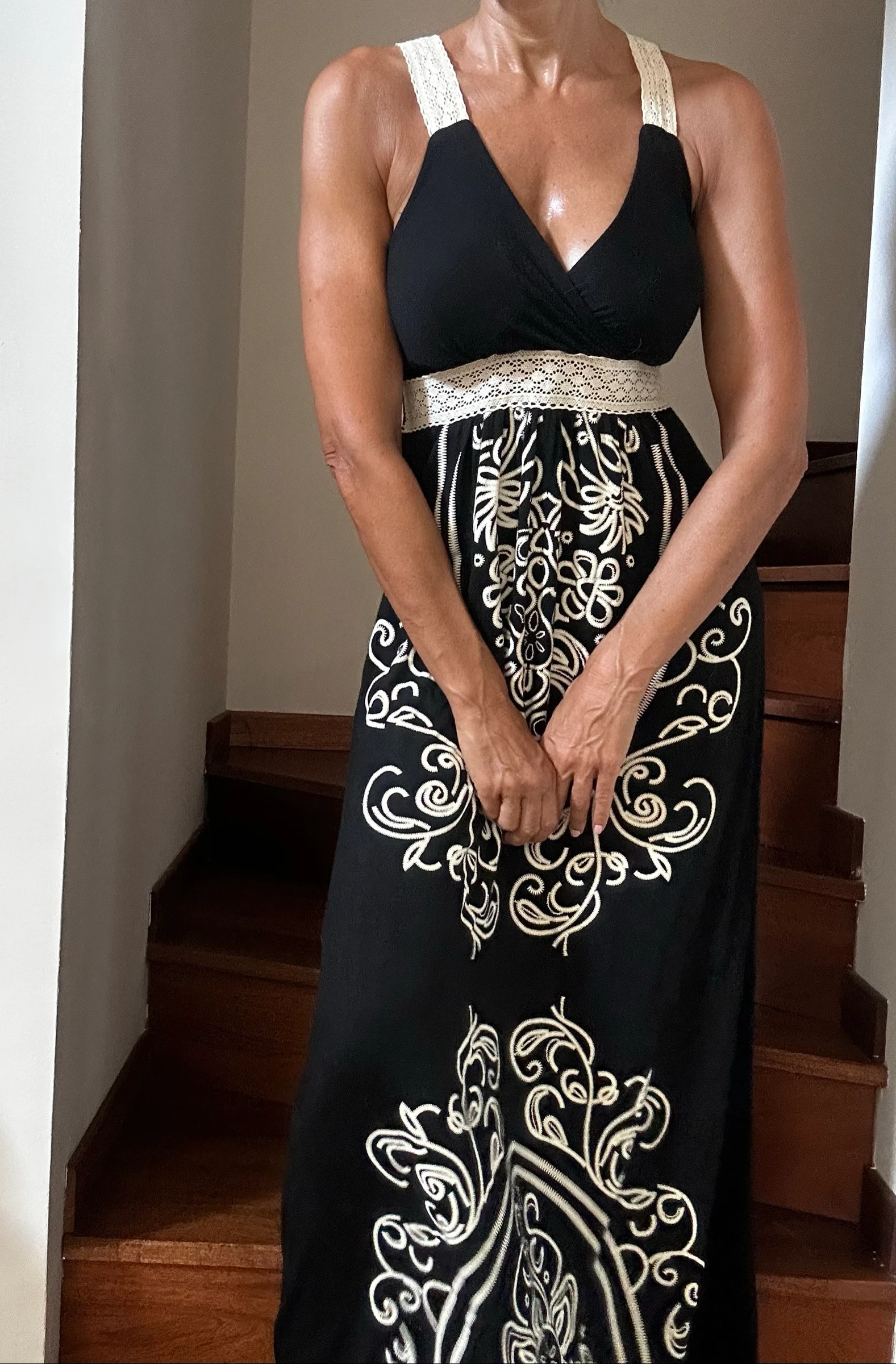 Long bohemian black & ecru dress – Size S/M – photo 4